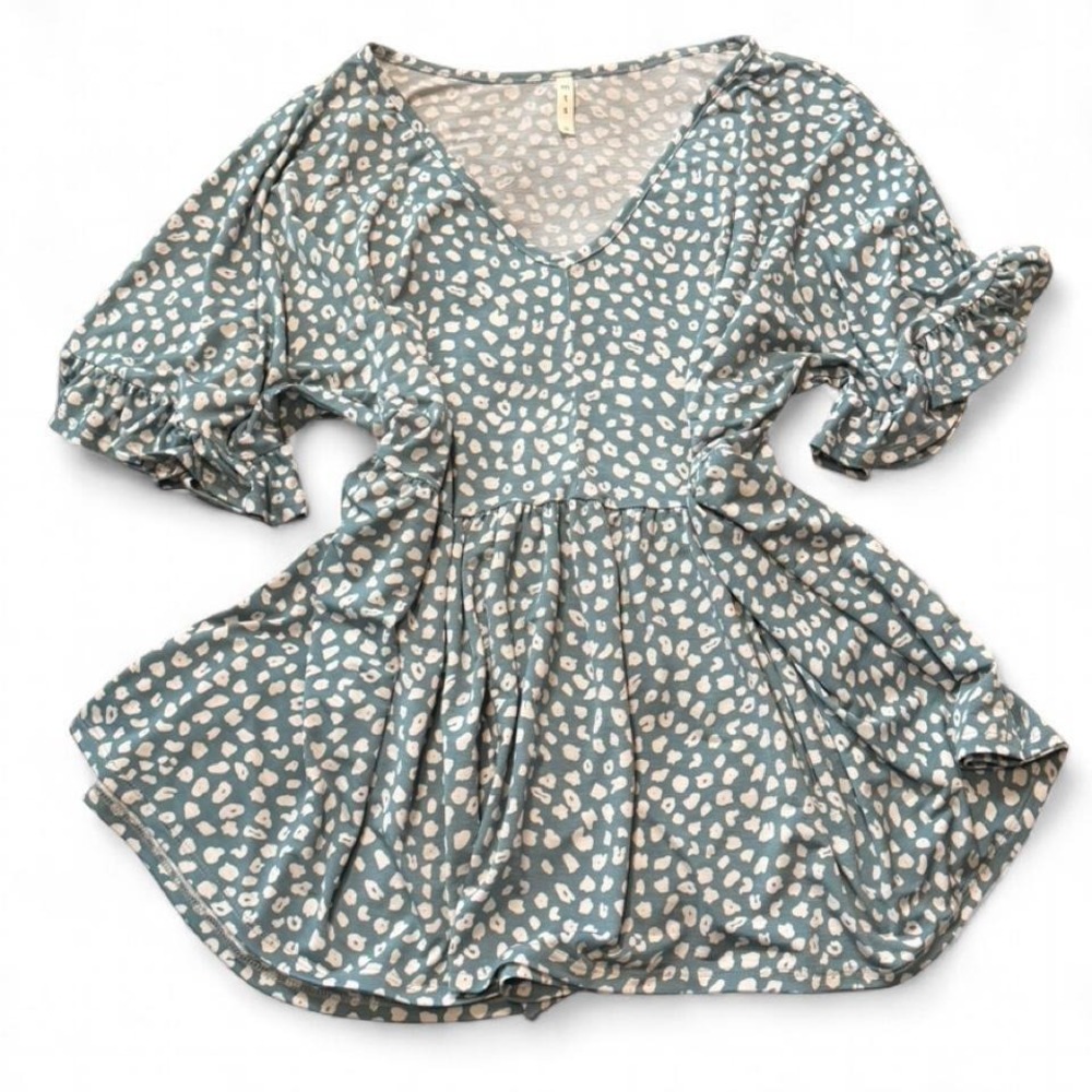 Mts Blue‎ & White Leopard Print Babydoll Top, Women's Size 1X